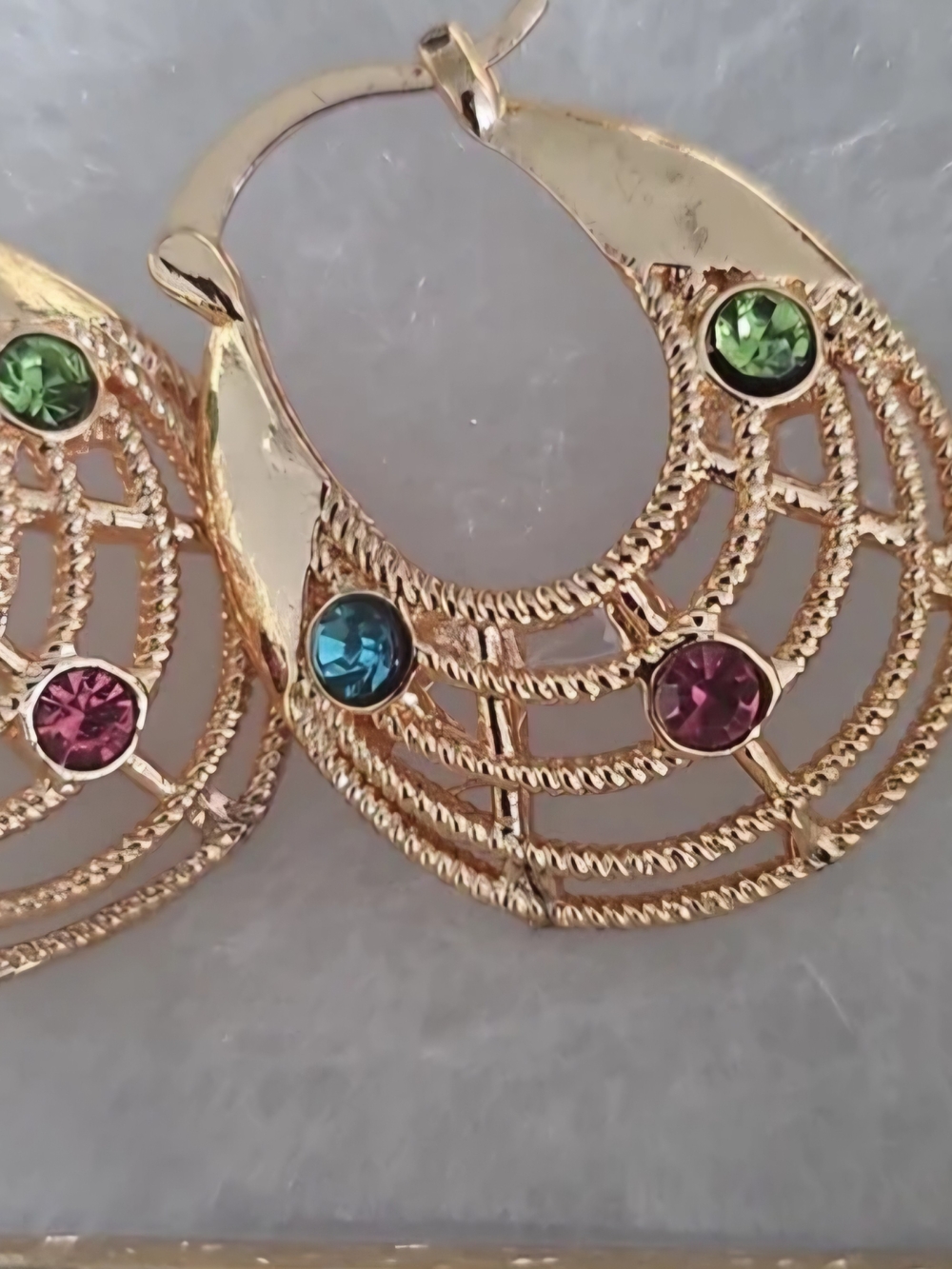 Gold Hoop Earrings with Multicolor Gemstones
